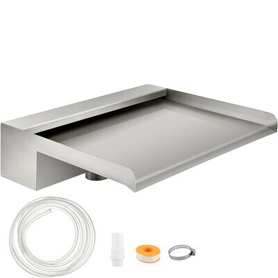 Rectangular Waterfall Pool Fountain, 30cm Stainless Steel Waterfall Spillway, Cascade Blade with Connector, Hose, Clamp, and PTFE Tape, Water Blade for Koi Fish Pond, Water Feature