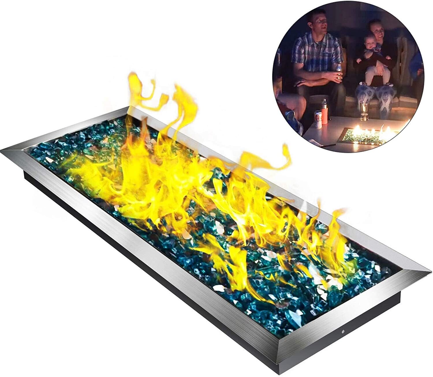 LBS Stainless Steel Fill in Pan Linear Fire Pit Pan Metal Square Burner Heater