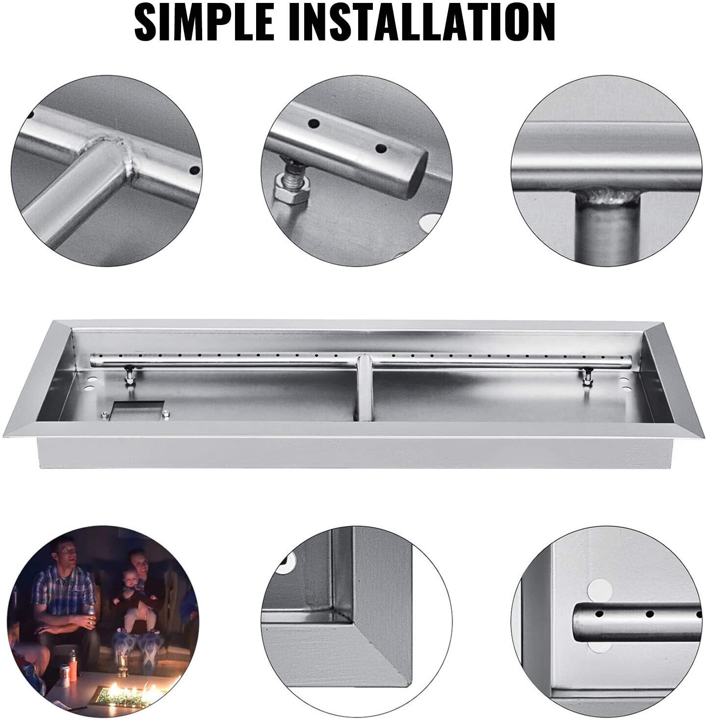 LBS Stainless Steel Fill in Pan Linear Fire Pit Pan Metal Square Burner Heater