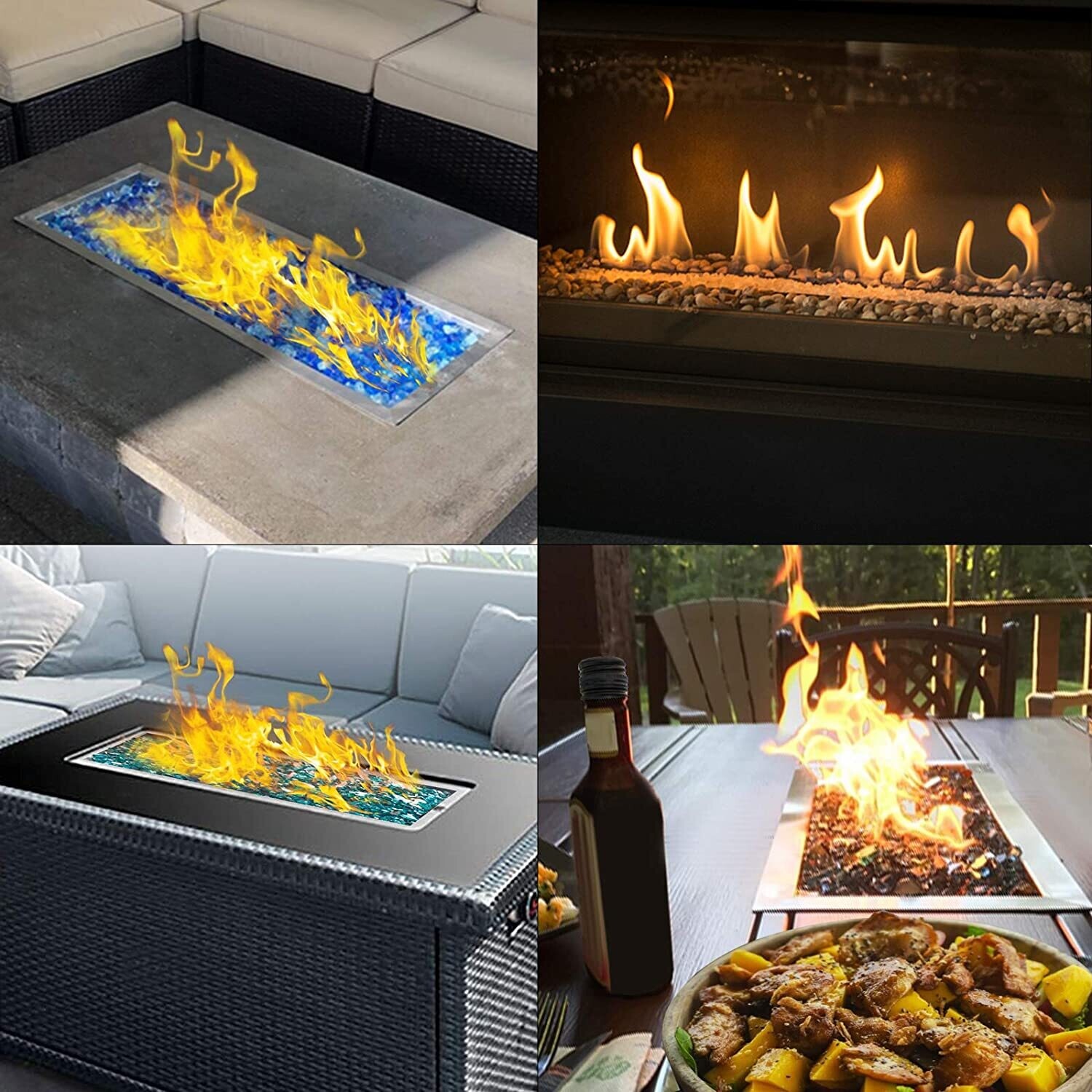 LBS Stainless Steel Fill in Pan Linear Fire Pit Pan Metal Square Burner Heater