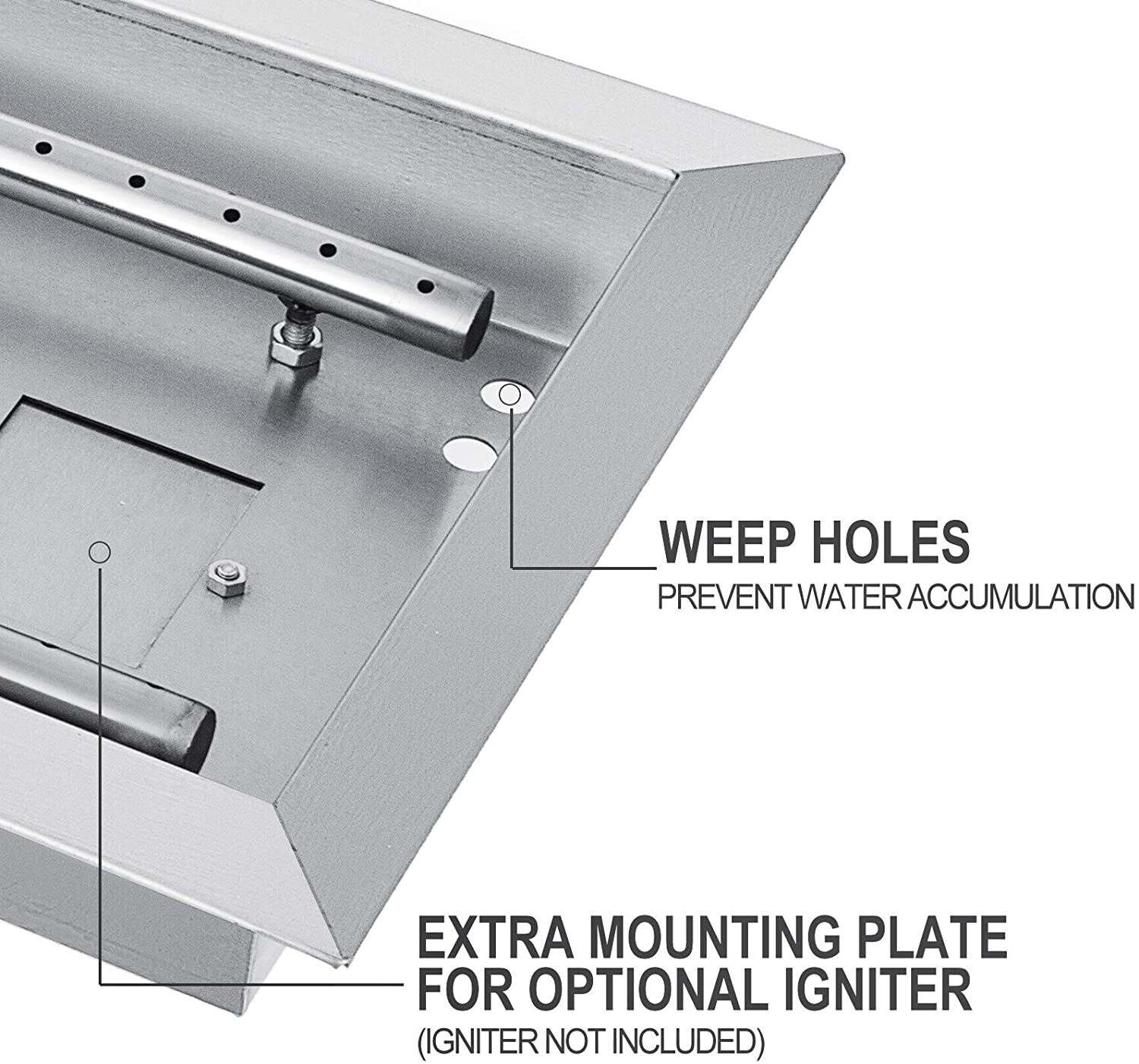 LBS Stainless Steel Fill in Pan Linear Fire Pit Pan Metal Square Burner Heater