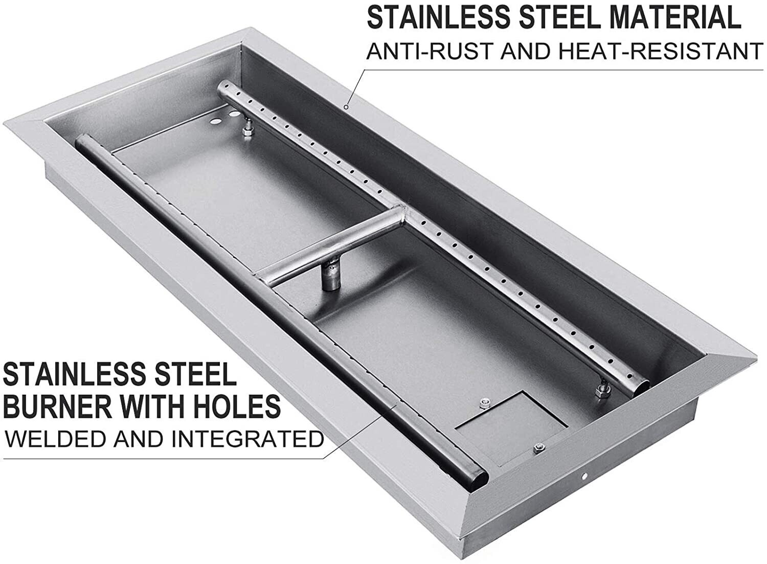 LBS Stainless Steel Fill in Pan Linear Fire Pit Pan Metal Square Burner Heater