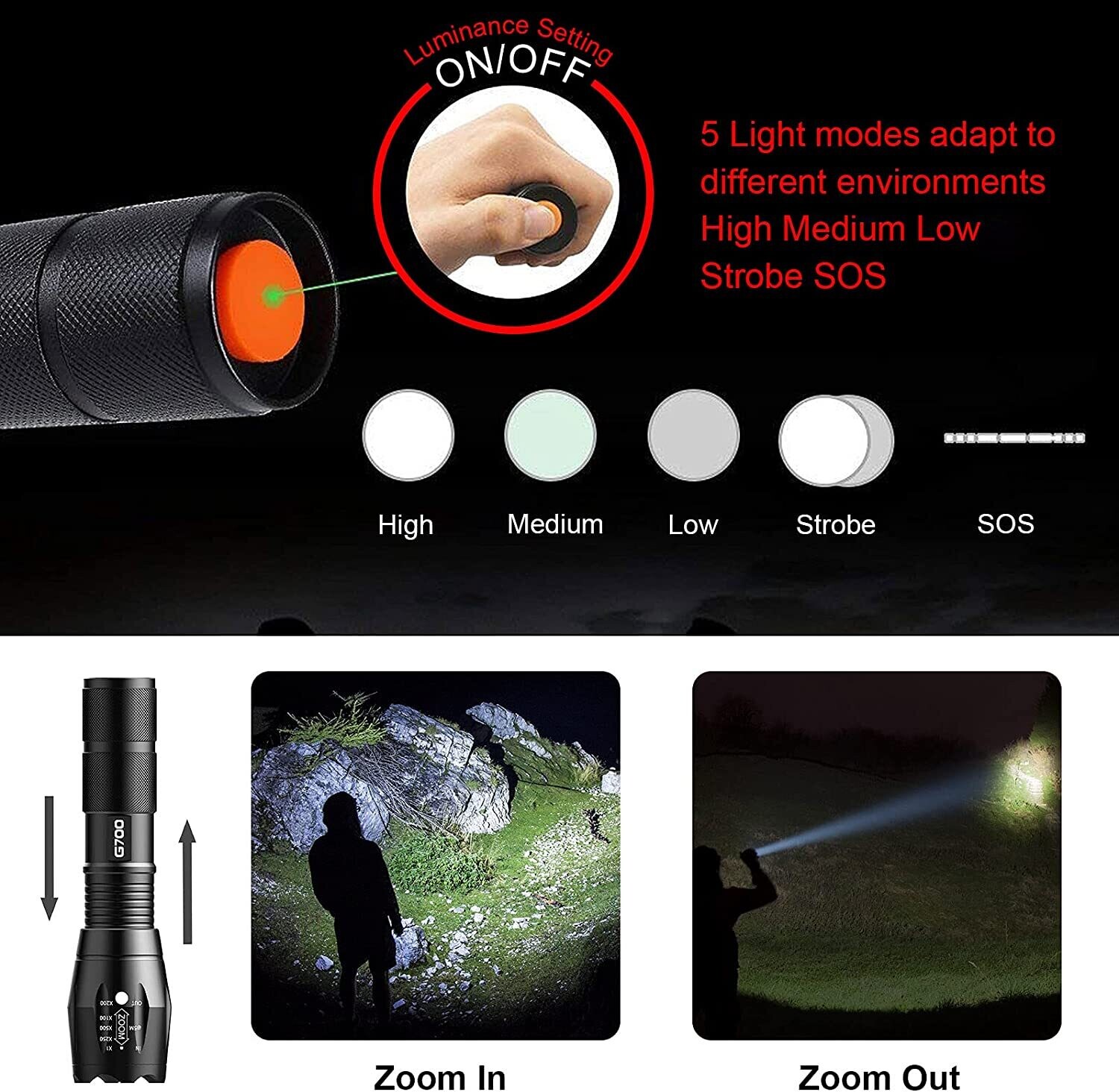 G700 LED Rechargeable Torch with High Brightness and Adjustable Beam for Outdoor and Emergency Use