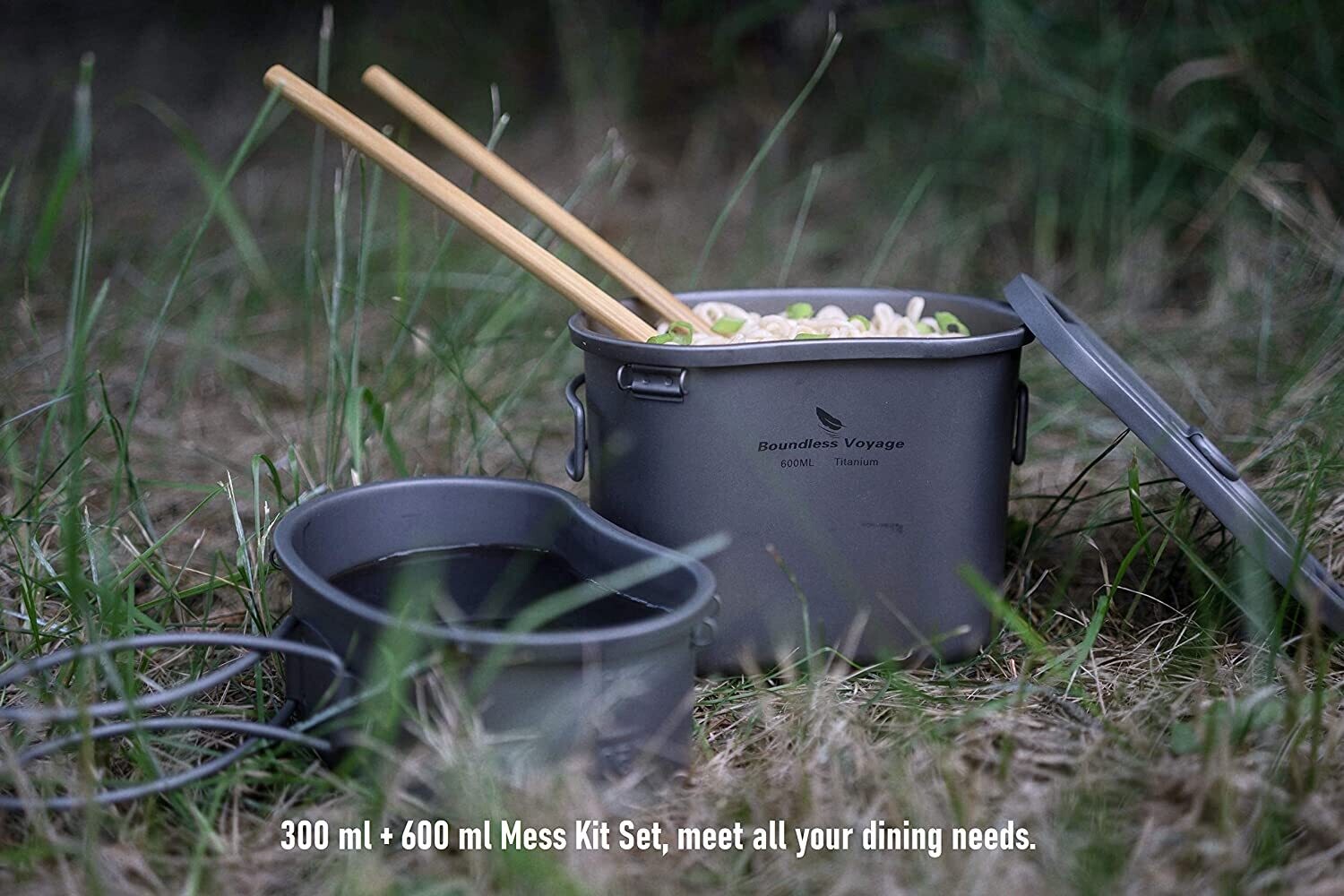Titanium Cooking Pot Portable Camping Pots and Pans Set Canteen Mess Kit Bushcraft Equipment for Outdoor Hiking Backpacking