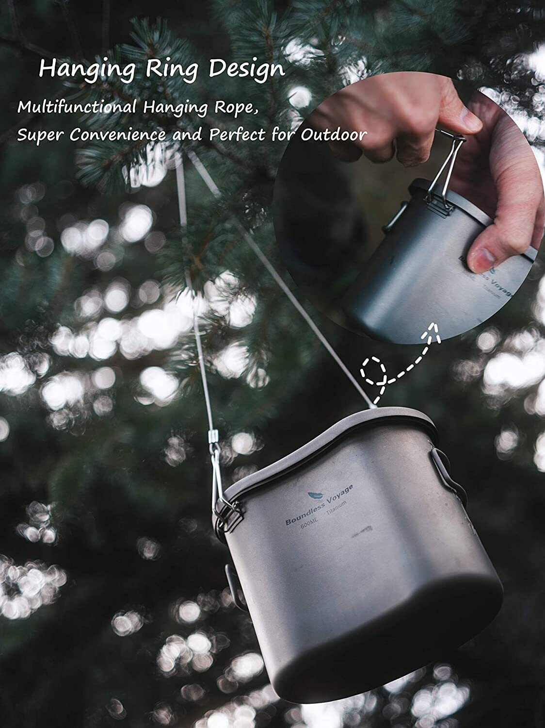 Titanium Cooking Pot Portable Camping Pots and Pans Set Canteen Mess Kit Bushcraft Equipment for Outdoor Hiking Backpacking