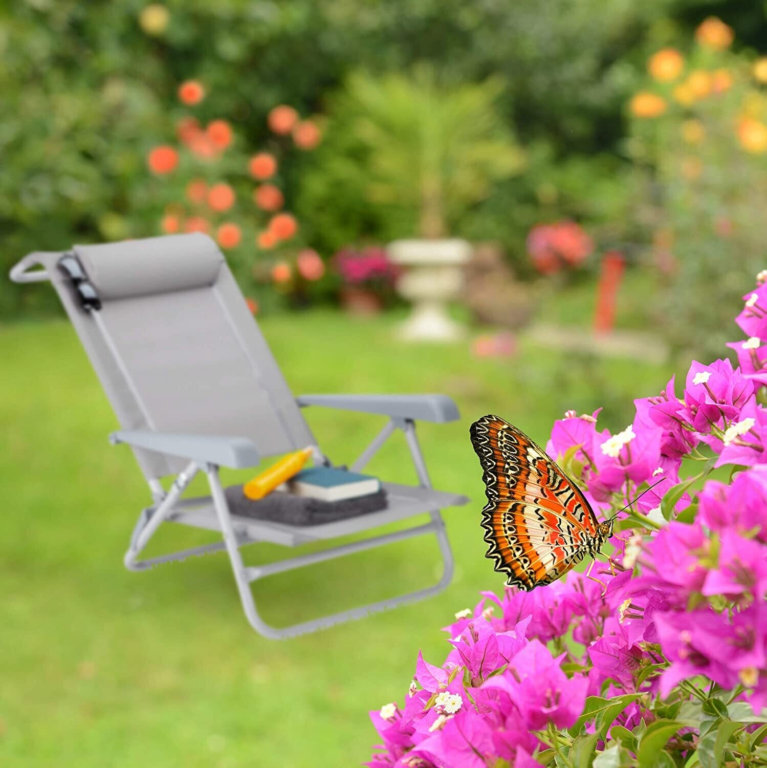 Folding Deck Chair with Neck Cushion for Comfortable Outdoor Relaxation