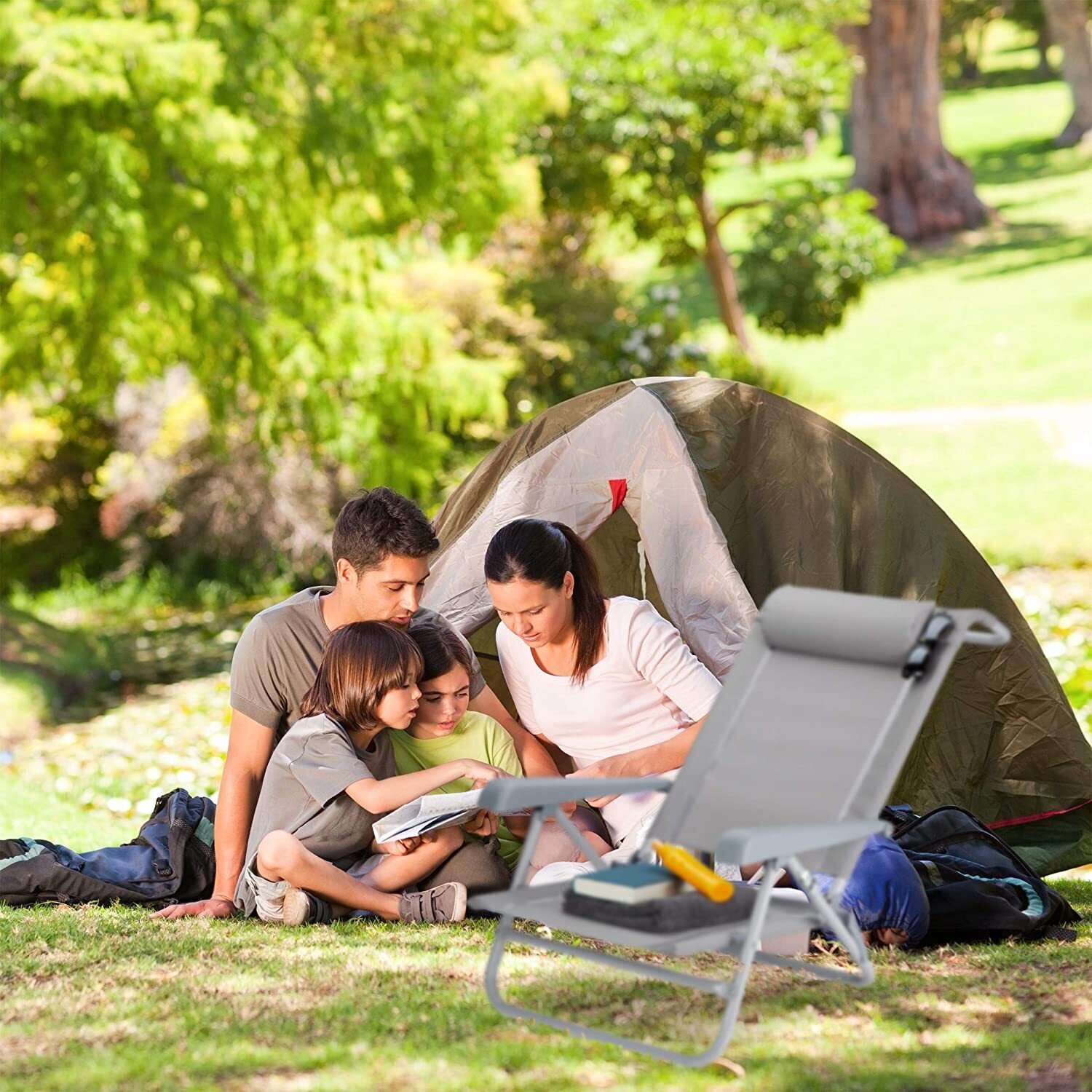 Folding Deck Chair with Neck Cushion for Comfortable Outdoor Relaxation