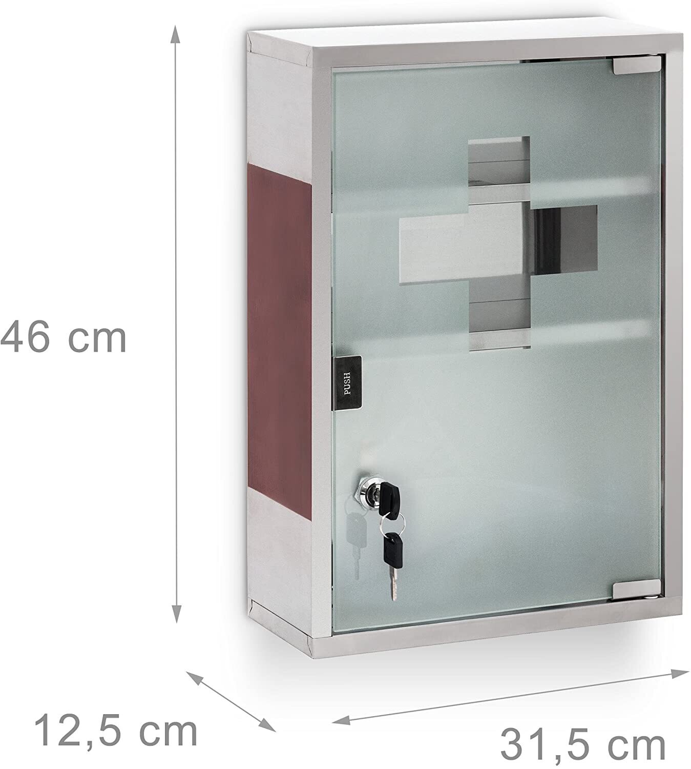 Steel Medicine Cabinet, Mirror Door, 2 Shelves, with Lock, Polished Surface, Stainless Glass, Silver