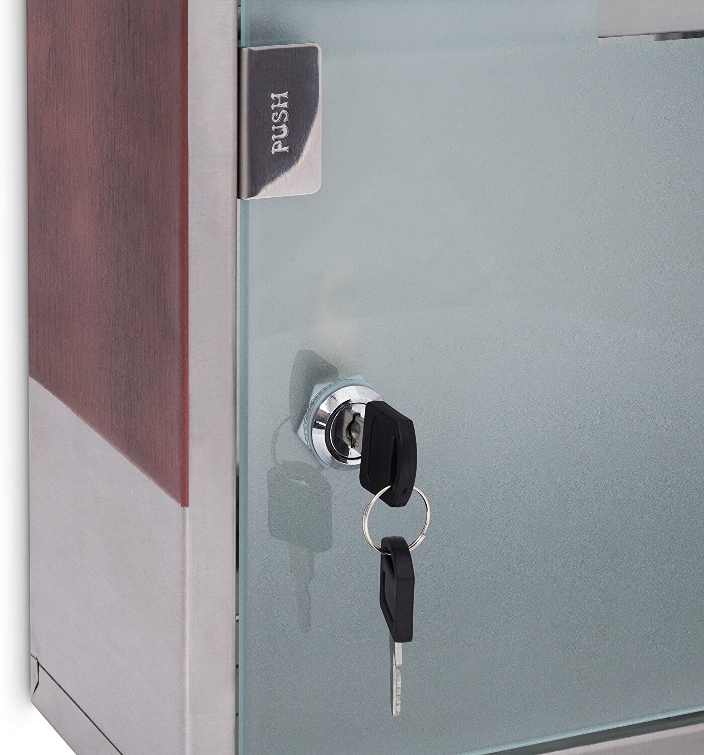 Steel Medicine Cabinet, Mirror Door, 2 Shelves, with Lock, Polished Surface, Stainless Glass, Silver