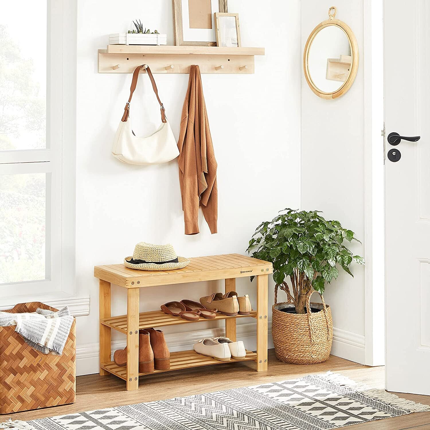 Shoe Rack with Bench Bamboo