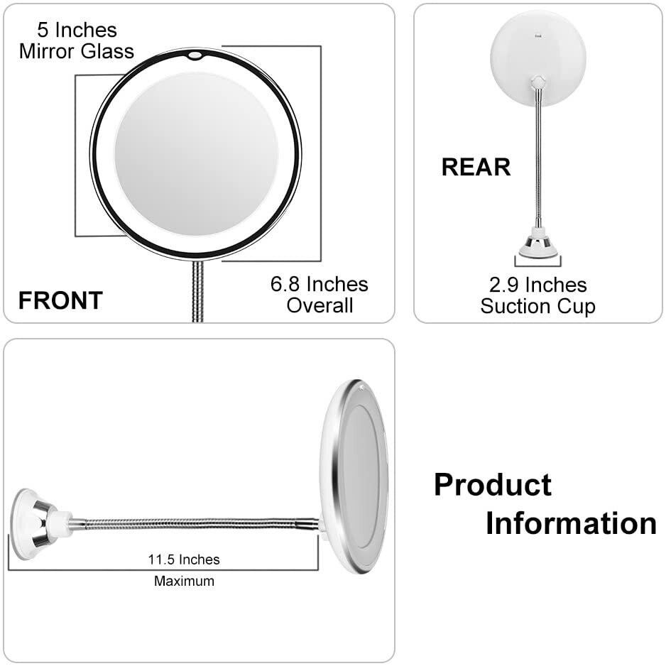 Magnification LED Illuminated Make-Up Mirror 360° Swivel with Integrated Suction Cup Shaving Mirror Wall