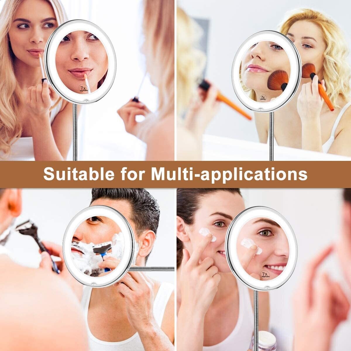 Magnification LED Illuminated Make-Up Mirror 360° Swivel with Integrated Suction Cup Shaving Mirror Wall