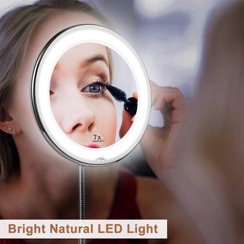 Magnification LED Illuminated Make-Up Mirror 360° Swivel with Integrated Suction Cup Shaving Mirror Wall