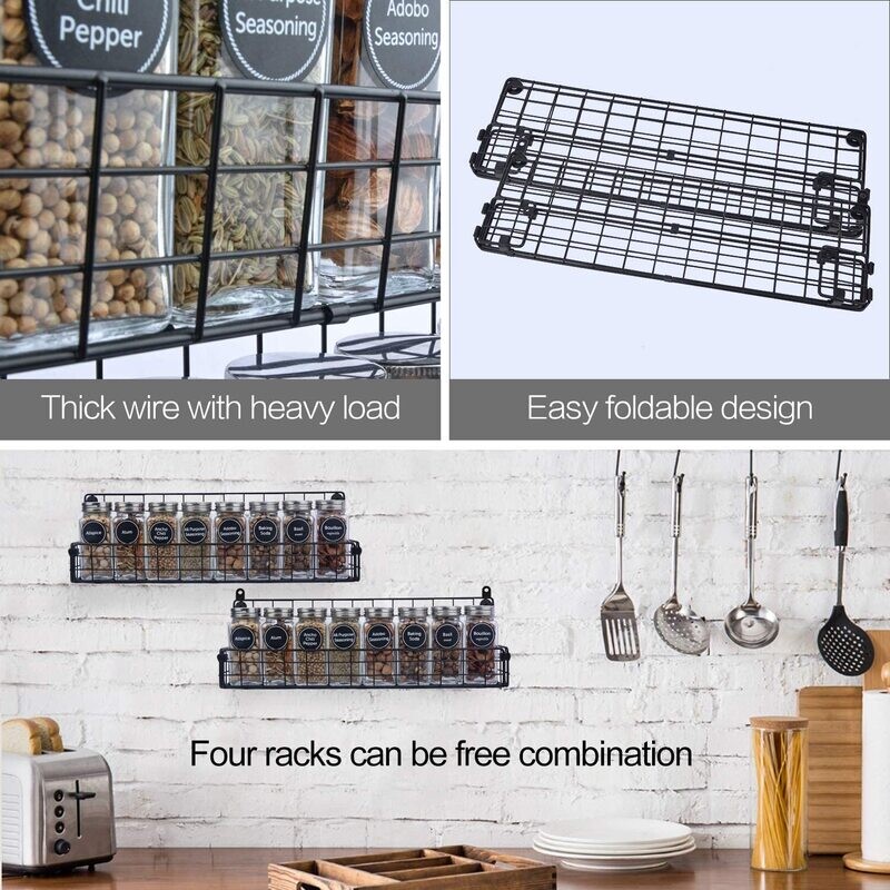 Spice Rack, Wall Mounted, 4 Tier Stackable Hanging Spice Rack Organiser