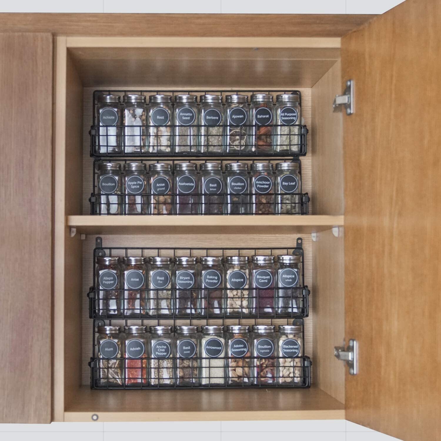 Spice Rack, Wall Mounted, 4 Tier Stackable Hanging Spice Rack Organiser