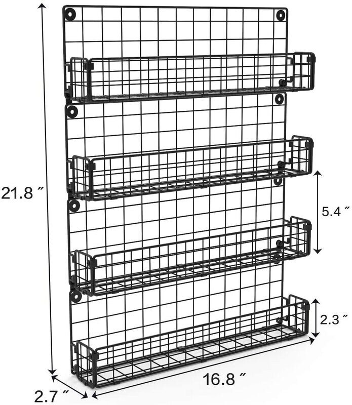 Spice Rack, Wall Mounted, 4 Tier Stackable Hanging Spice Rack Organiser