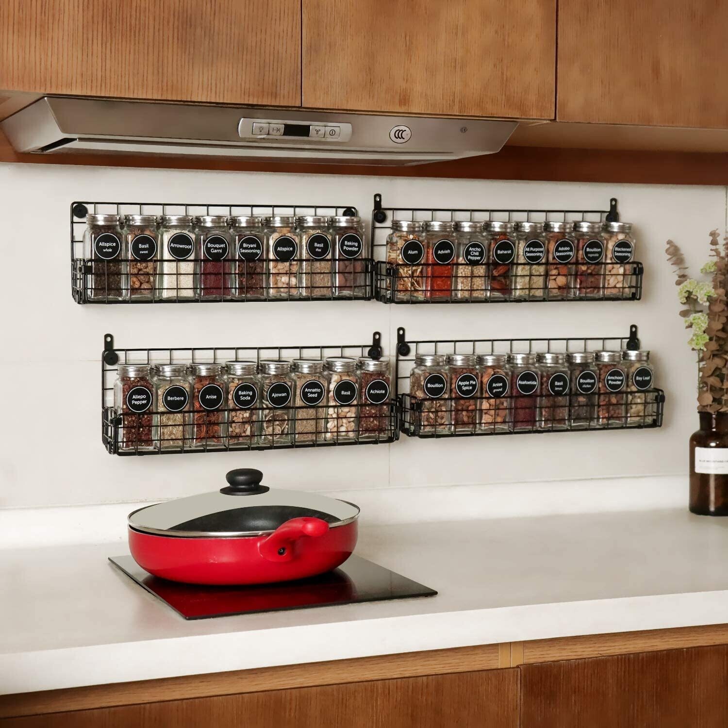 Spice Rack, Wall Mounted, 4 Tier Stackable Hanging Spice Rack Organiser
