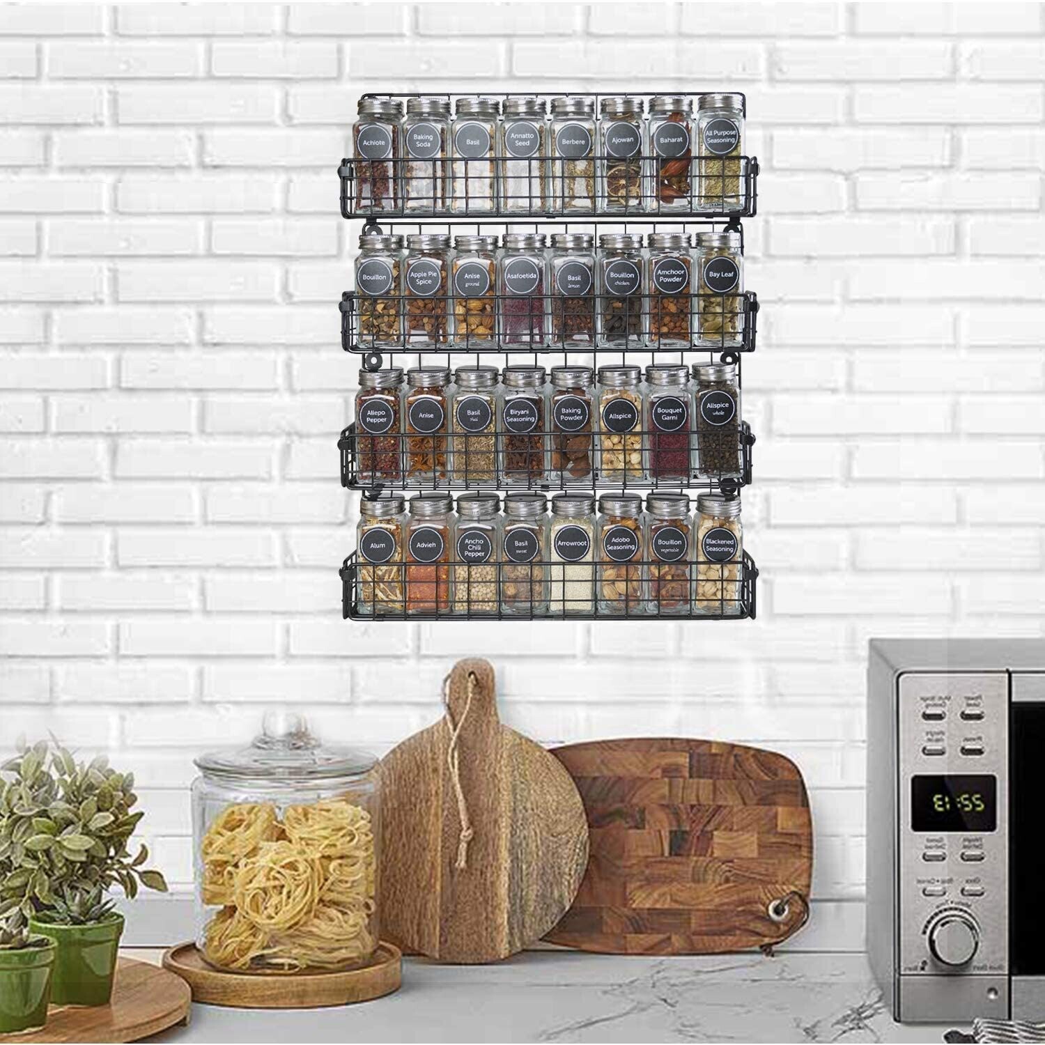 Spice Rack, Wall Mounted, 4 Tier Stackable Hanging Spice Rack Organiser