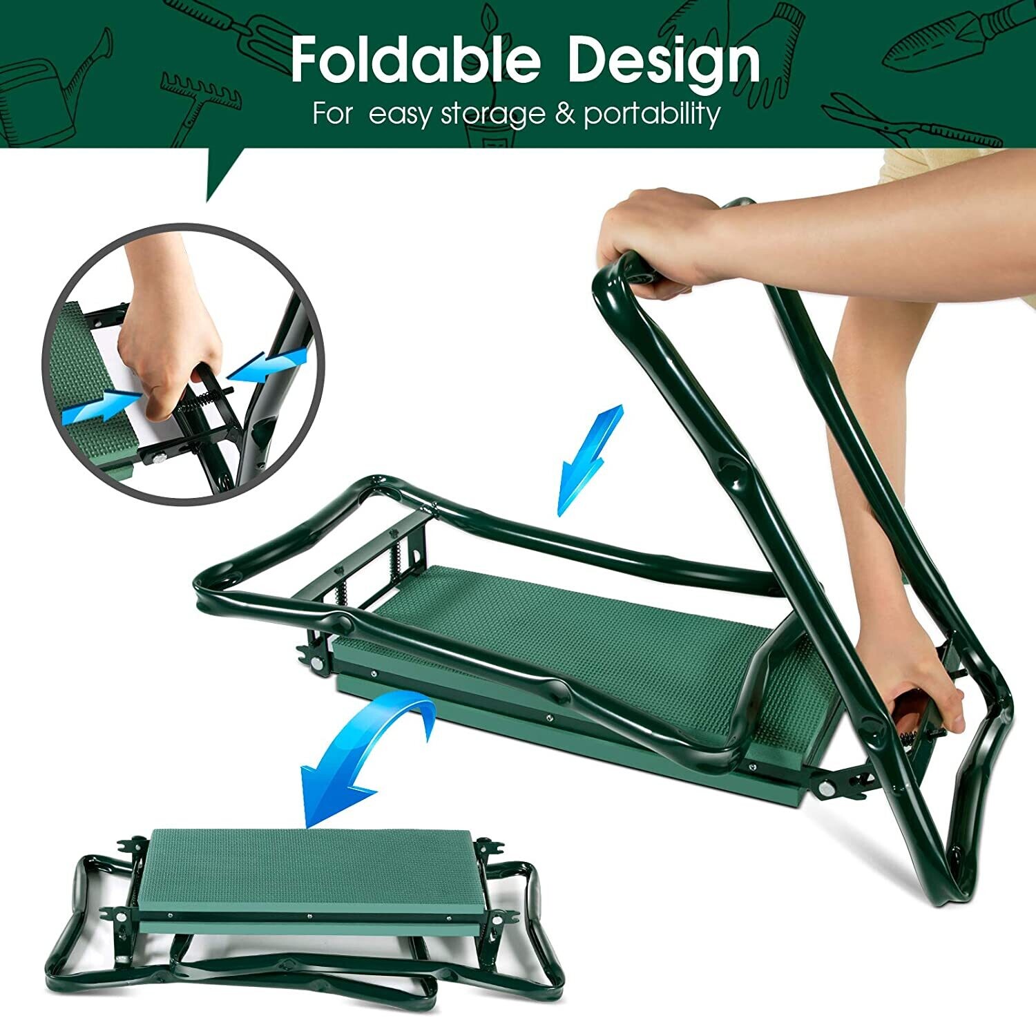 Garden Kneeler Seat 2-in-1 Folding Bench with Cushioned Pad and Side Pockets for Easy Gardening