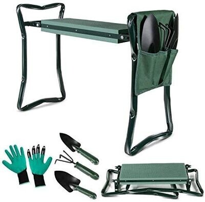 Garden Kneeler Seat 2-in-1 Folding Bench with Cushioned Pad and Side Pockets for Easy Gardening