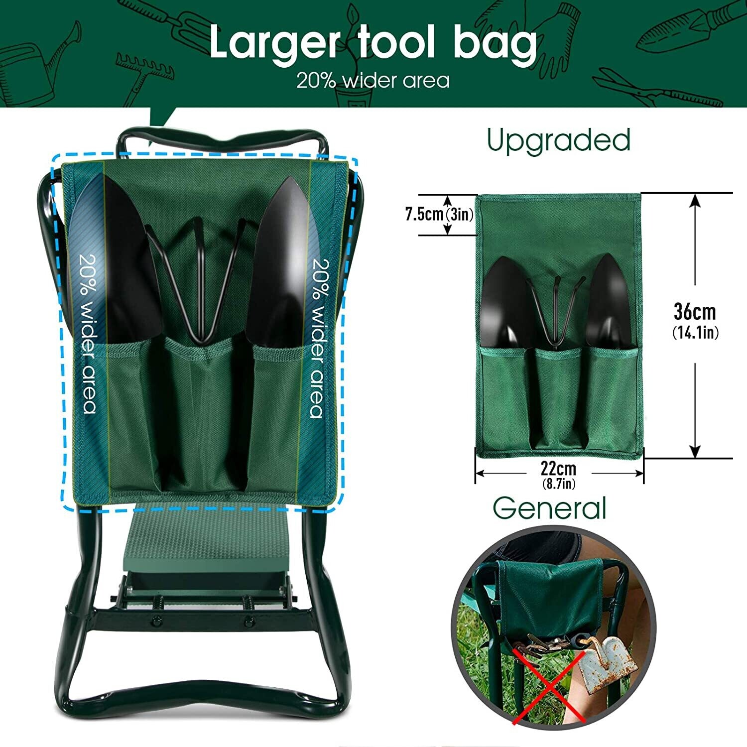 Garden Kneeler Seat 2-in-1 Folding Bench with Cushioned Pad and Side Pockets for Easy Gardening