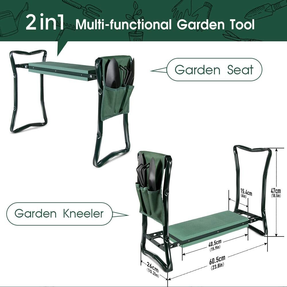 Garden Kneeler Seat 2-in-1 Folding Bench with Cushioned Pad and Side Pockets for Easy Gardening