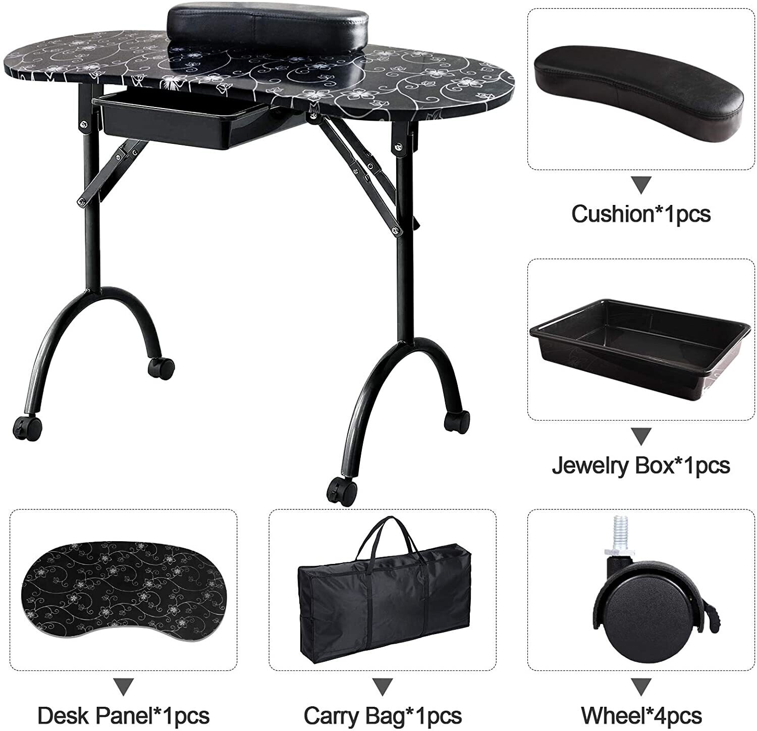 Manicure Nail Table, Portable Foldable Station