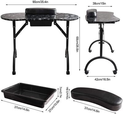 Manicure Nail Table, Portable Foldable Station