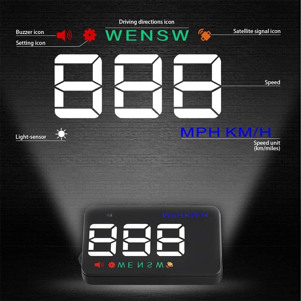 GPS Head-up Display with Large Font Speedometer for Easy and Clear Viewing While Driving