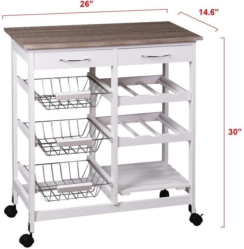 Lockable Wheels, Worktop Kitchen Trolley