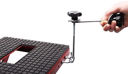 Hydraulic Red Moto Cross Lift XL Lifting Stand with Rollers for Motorcycle Maintenance and Repairs