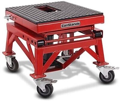 Hydraulic Red Moto Cross Lift XL Lifting Stand with Rollers for Motorcycle Maintenance and Repairs