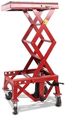 Hydraulic Red Moto Cross Lift XL Lifting Stand with Rollers for Motorcycle Maintenance and Repairs