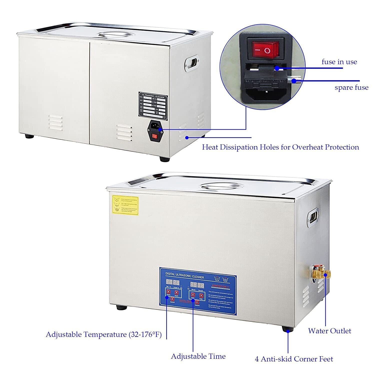 480W 22L Ultrasonic Cleaner with Digital Timer - Powerful and Efficient Cleaning Solution for Jewelry, Glasses, and More - Ideal for Professional and Home Use
