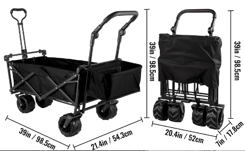 Collapsible Folding Garden Cart, Heavy-Duty Portable Utility Wagon with All-Terrain Wheels for Outdoor and Lawn Use