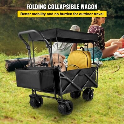 Collapsible Folding Garden Cart, Heavy-Duty Portable Utility Wagon with All-Terrain Wheels for Outdoor and Lawn Use
