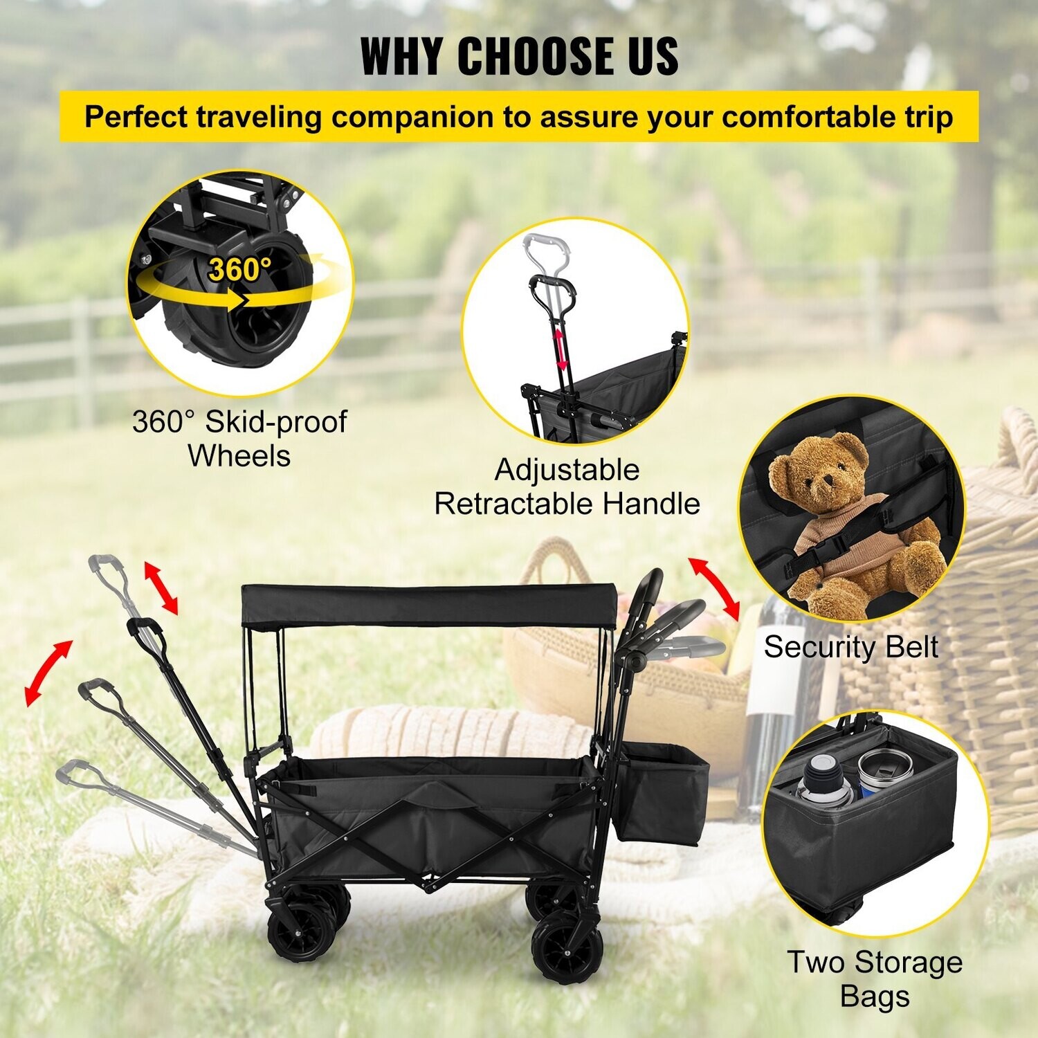 Collapsible Folding Garden Cart, Heavy-Duty Portable Utility Wagon with All-Terrain Wheels for Outdoor and Lawn Use