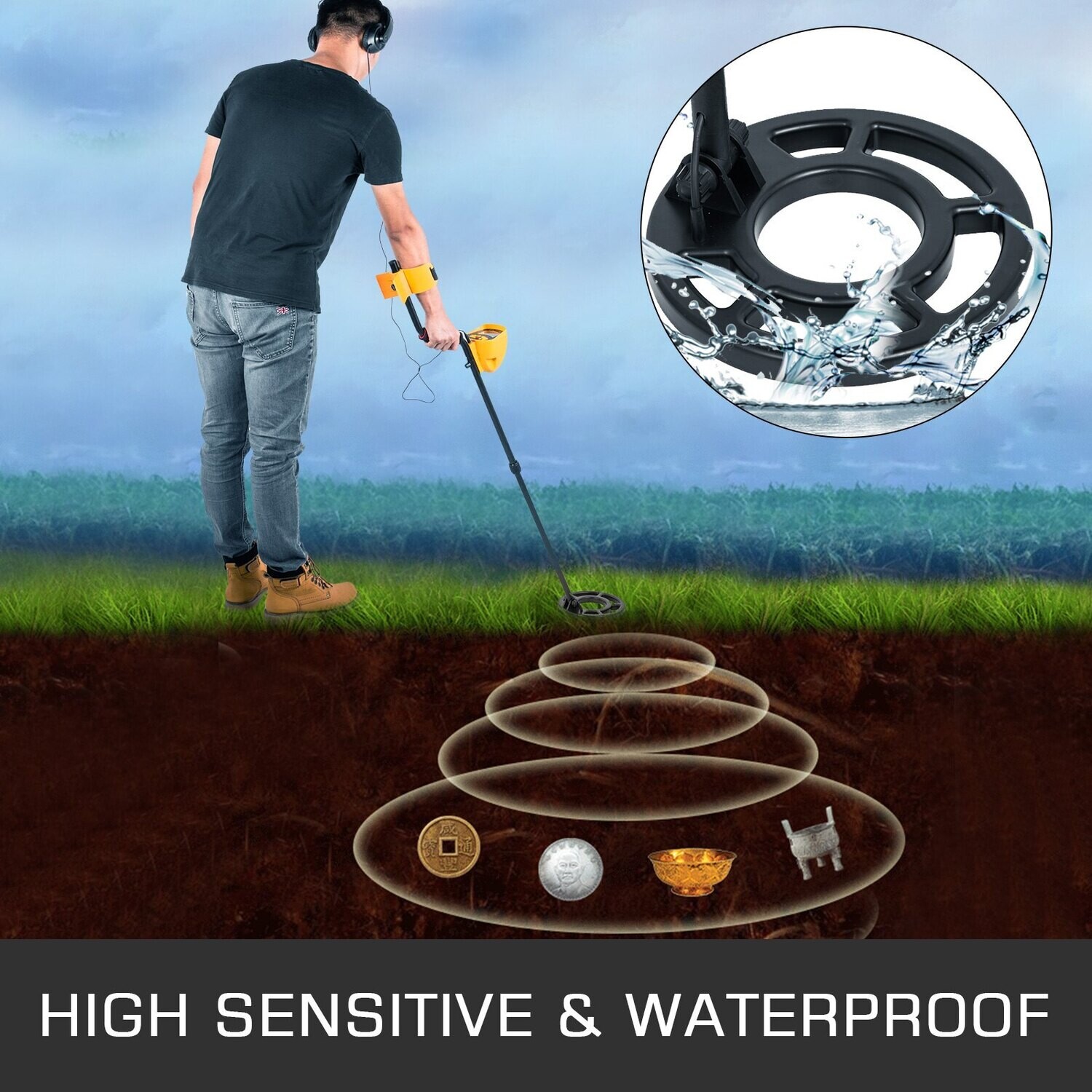 Md-3010 Metal Detector Waterproof Disc Gold Digger Headphone Shovel