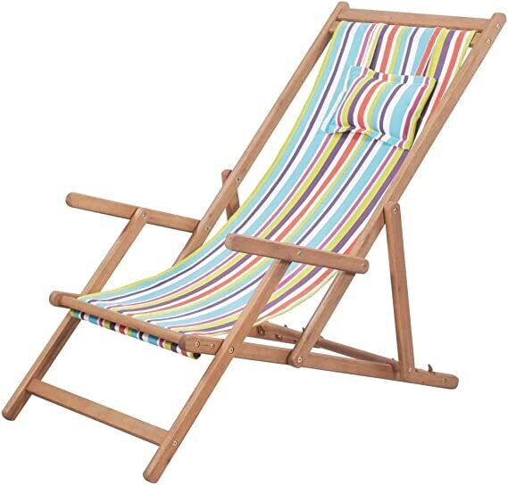 Wooden Deck Chair Fabric Multicoloured