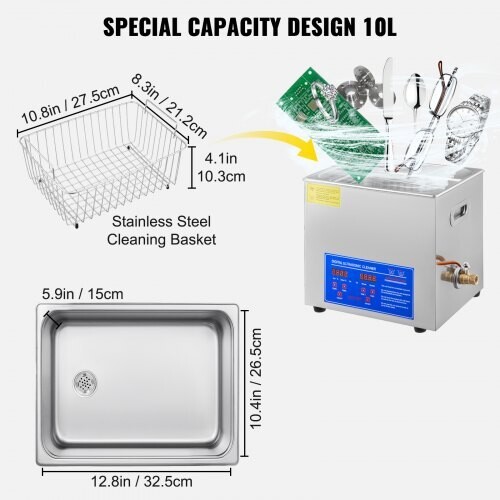 Digital Ultrasonic Jewellery Cleaner Bath Tank 10L – Professional Cleaning for Jewellery, Watches, Glasses, and Small Parts