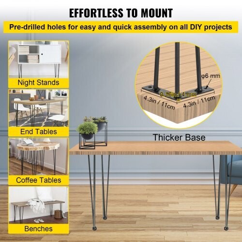 Hair Pin Legs Set for Furniture Bench and Desk, Modern Metal Legs for DIY Home Decor and Interior Design