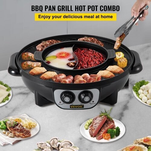 2200W Kitchen Electric Pot and Griddle – Countertop Grill and Pot Set for Home Barbecue