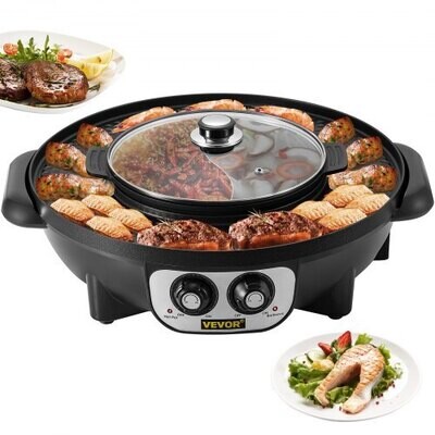 2200W Kitchen Electric Pot and Griddle – Countertop Grill and Pot Set for Home Barbecue