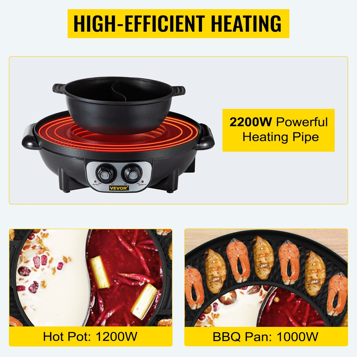 2200W Kitchen Electric Pot and Griddle – Countertop Grill and Pot Set for Home Barbecue