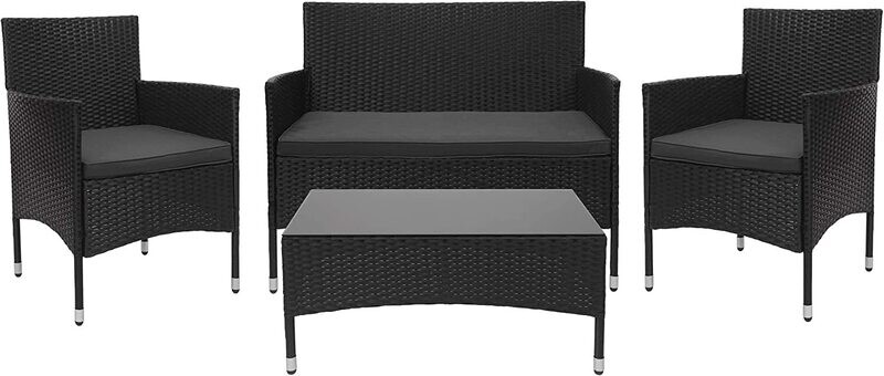 Dark Grey Poly-Rattan Furniture Set for Balcony and Garden, Outdoor Patio Seating with Cushions and Stylish Design