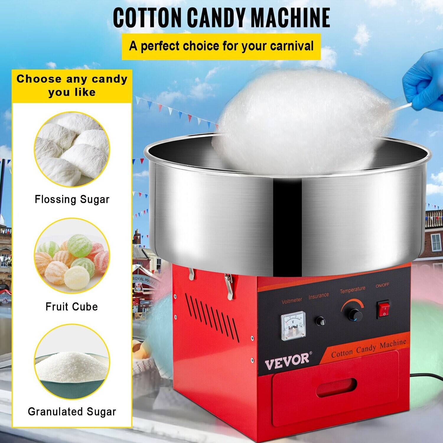 Cotton Candy Machine for Party and Carnival, Commercial Electric Cotton Candy Maker
