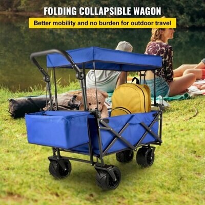 Collapsible Camping Folding Wagon Cart, Portable Outdoor Utility Cart with Heavy-Duty Wheels for Shopping, Beach, and Garden Use