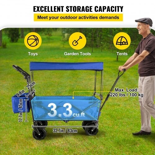 Collapsible Camping Folding Wagon Cart, Portable Outdoor Utility Cart with Heavy-Duty Wheels for Shopping, Beach, and Garden Use