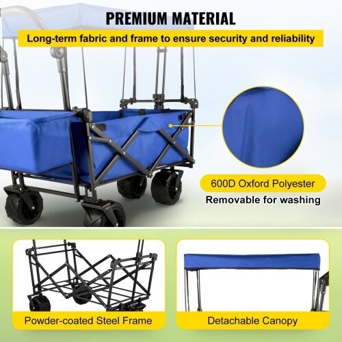 Collapsible Camping Folding Wagon Cart, Portable Outdoor Utility Cart with Heavy-Duty Wheels for Shopping, Beach, and Garden Use