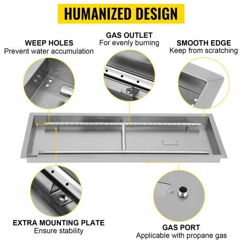 Drop-In Natural Gas Fire Pit Pan Burner – Stainless Steel Burner for Outdoor Fire Pits and Patio Heating